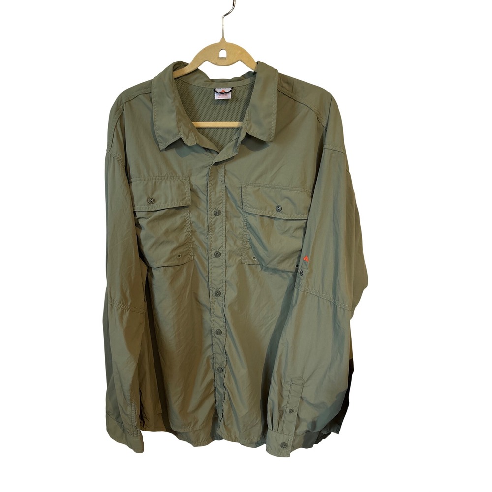 Ozark Trail Fishing Shirt Mens 2XL Green Vented Long Sleeve Utility